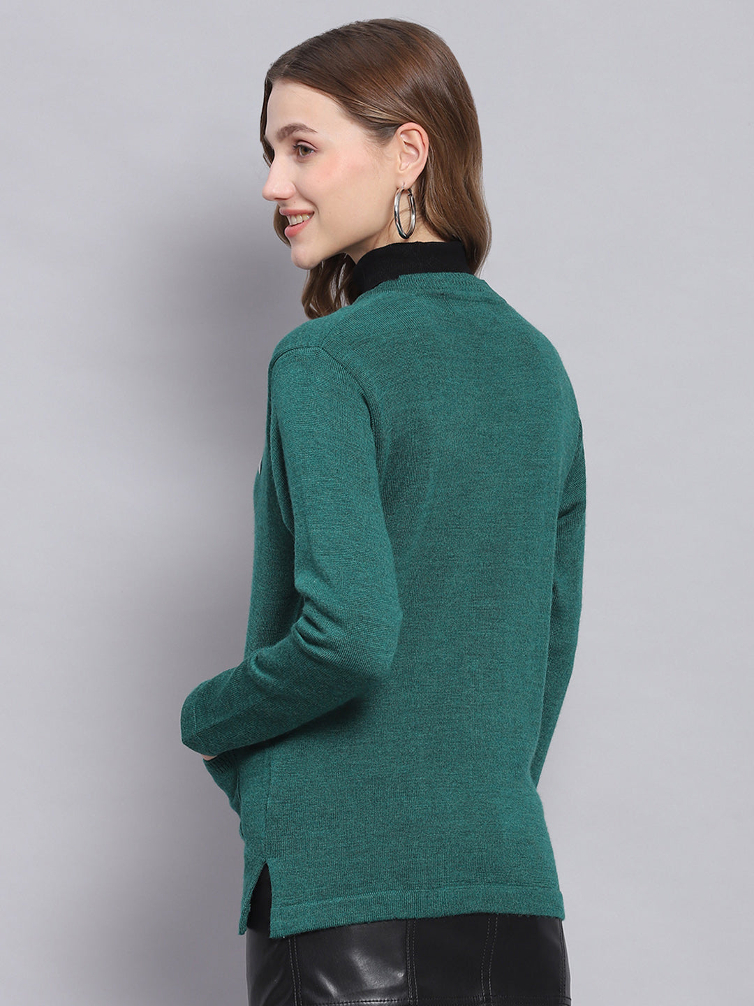 Women Teal Blue Solid V Neck Full Sleeve Cardigans