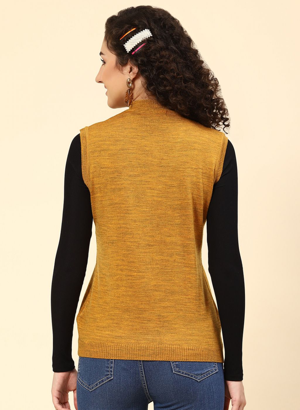 Women Mustard Solid Wool blend Cardigan