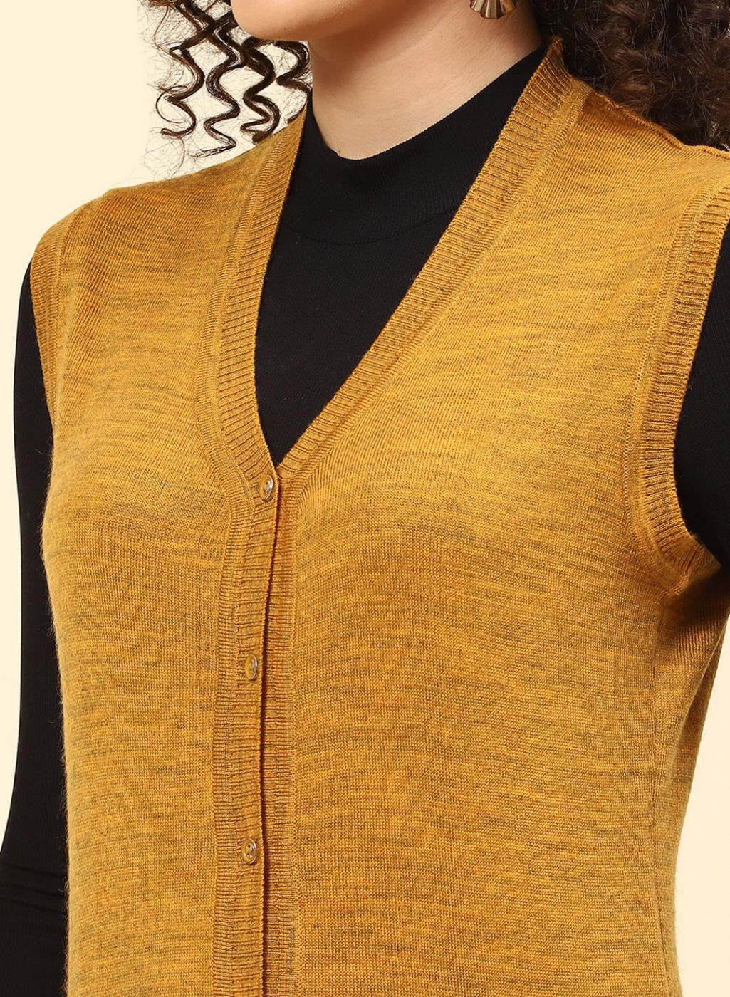 Women Mustard Solid Wool blend Cardigan