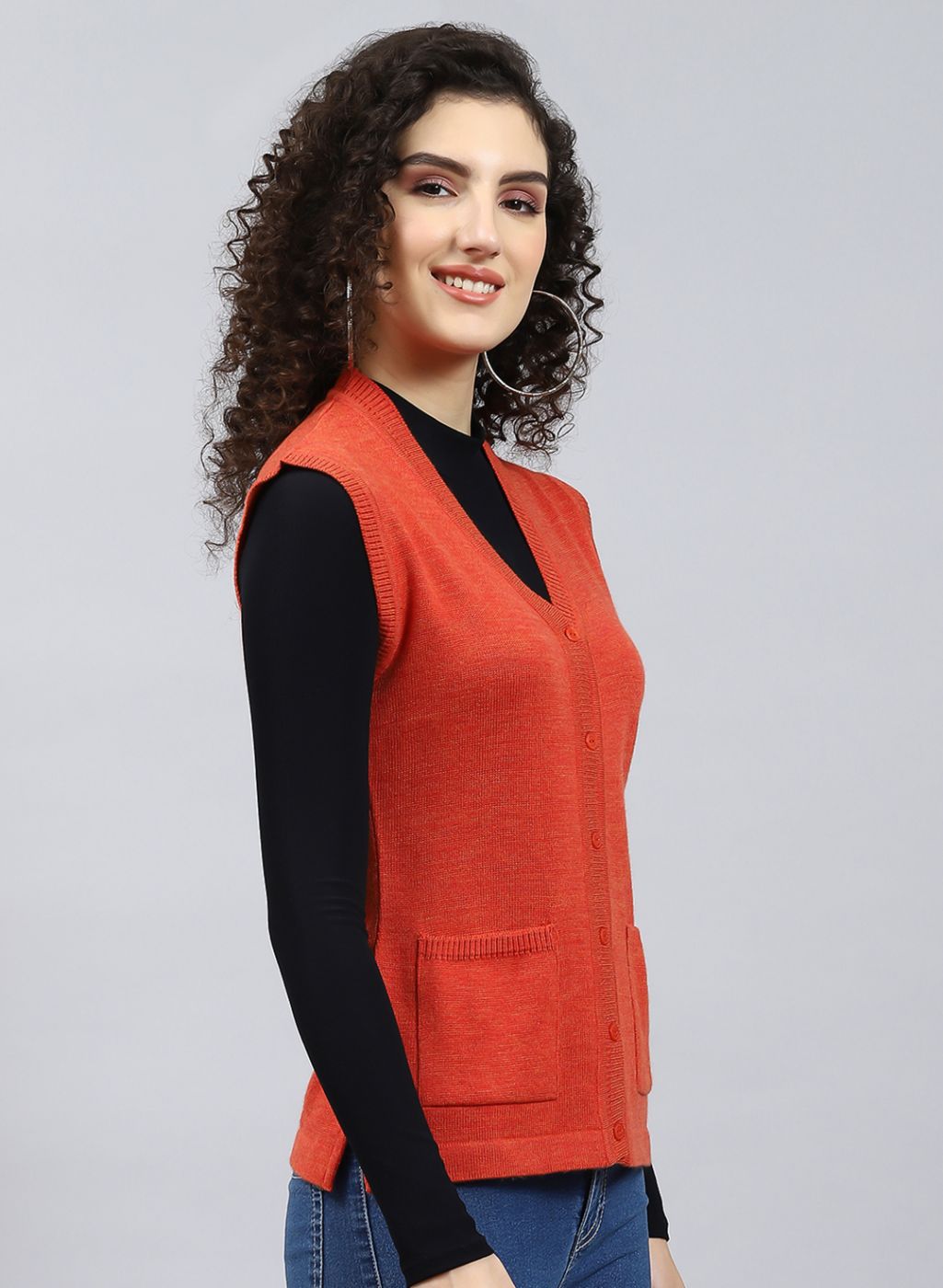 Women Orange Solid Wool blend Cardigan