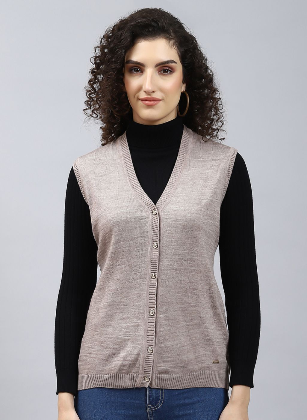 Women Beige Solid Wool blend Cardigan