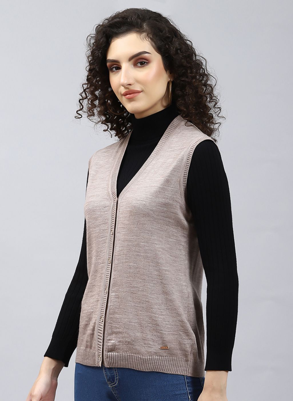 Women Beige Solid Wool blend Cardigan