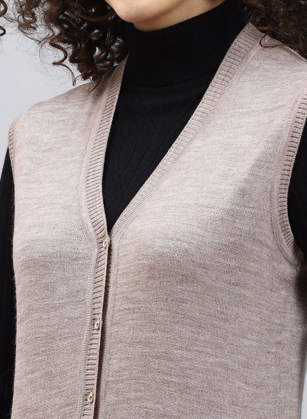 Women Beige Solid Wool blend Cardigan