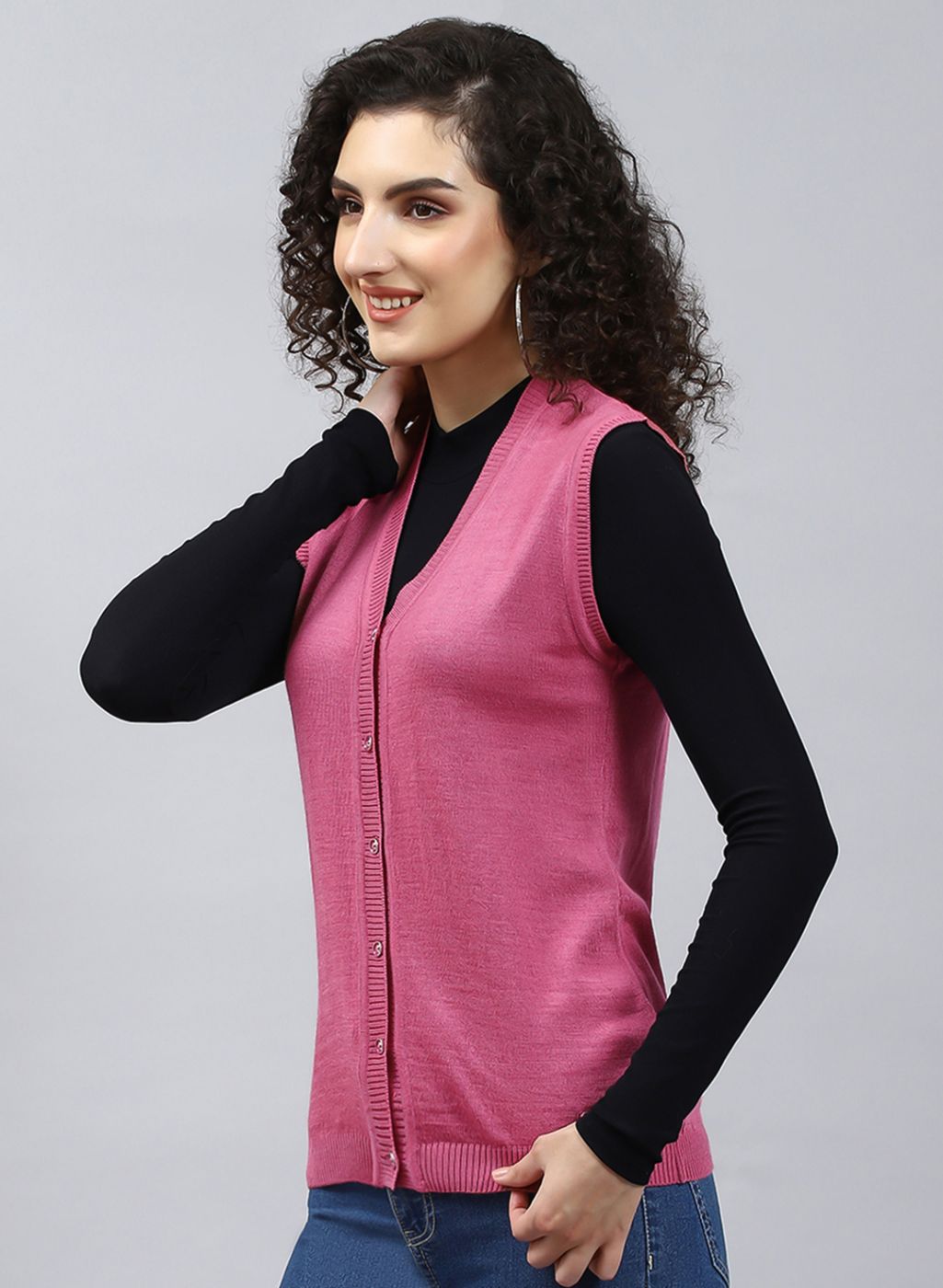 Women Red Solid Wool blend Cardigan