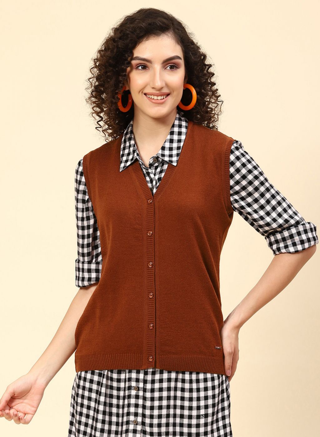 Women Brown Solid Wool blend Cardigan