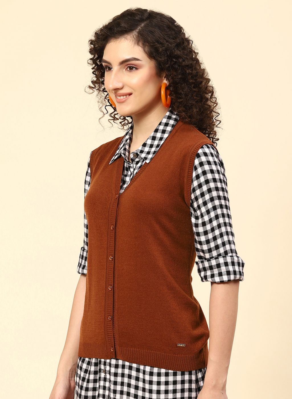 Women Brown Solid Wool blend Cardigan