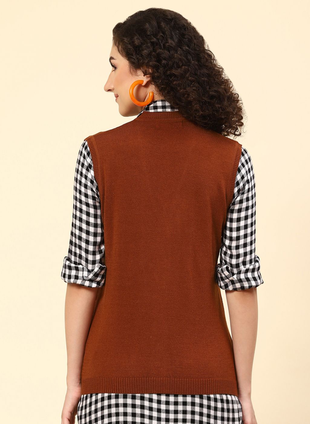 Women Brown Solid Wool blend Cardigan