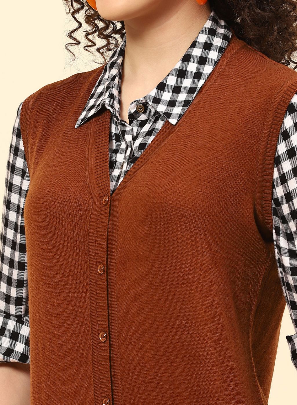 Women Brown Solid Wool blend Cardigan