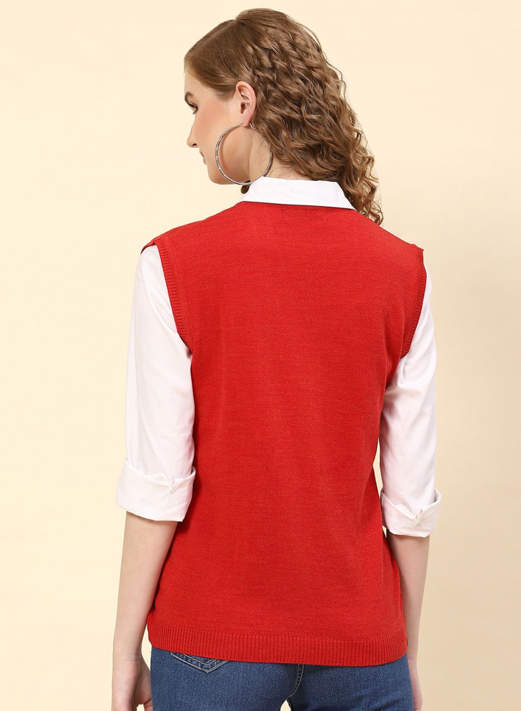 Women Red Solid Wool blend Cardigan