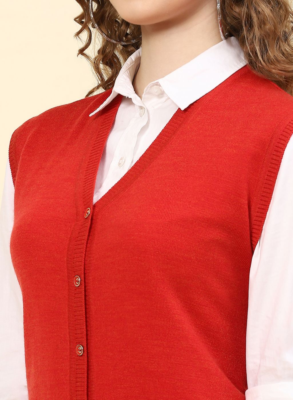 Women Red Solid Wool blend Cardigan