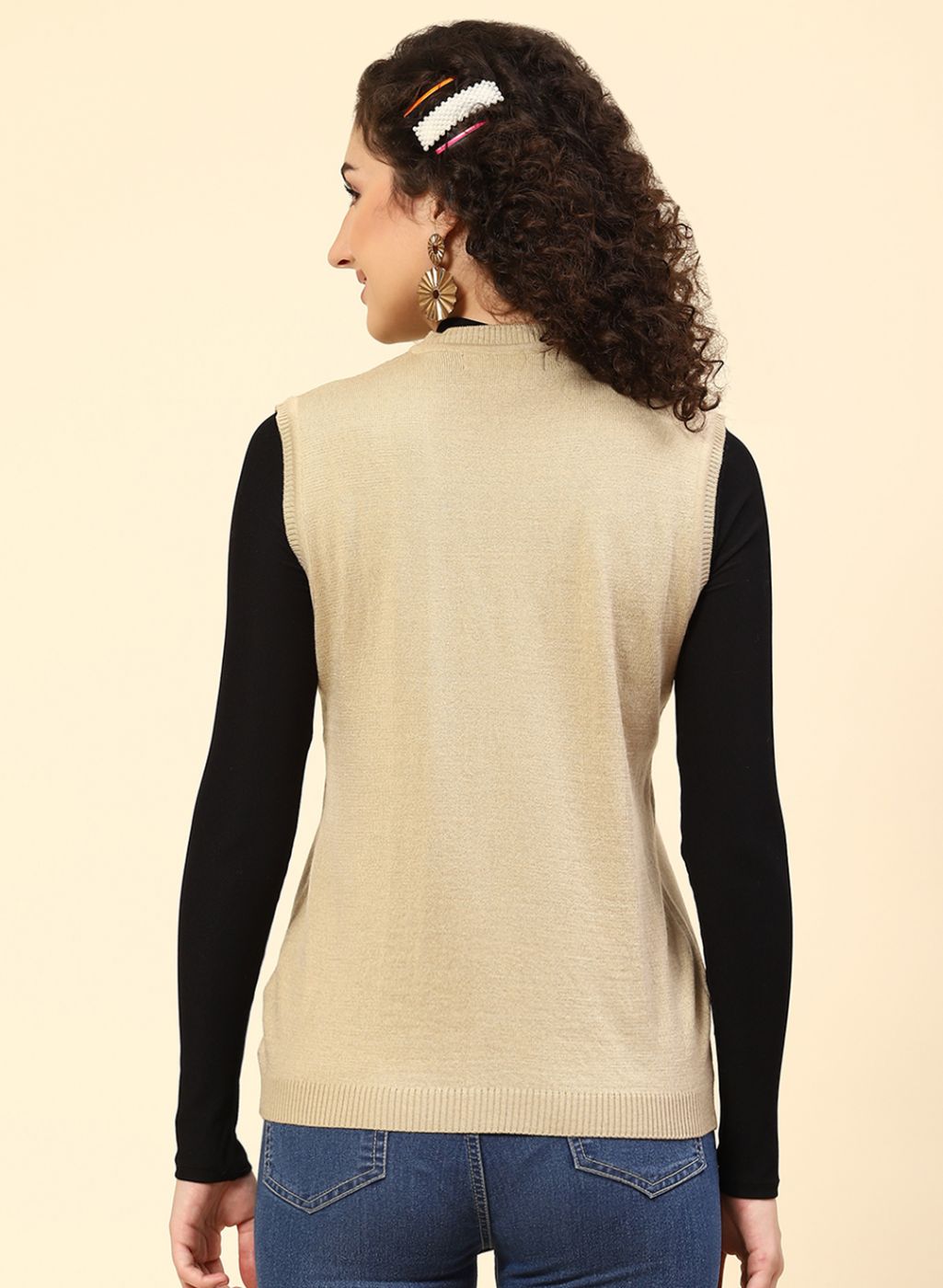 Women Beige Solid Wool blend Cardigan