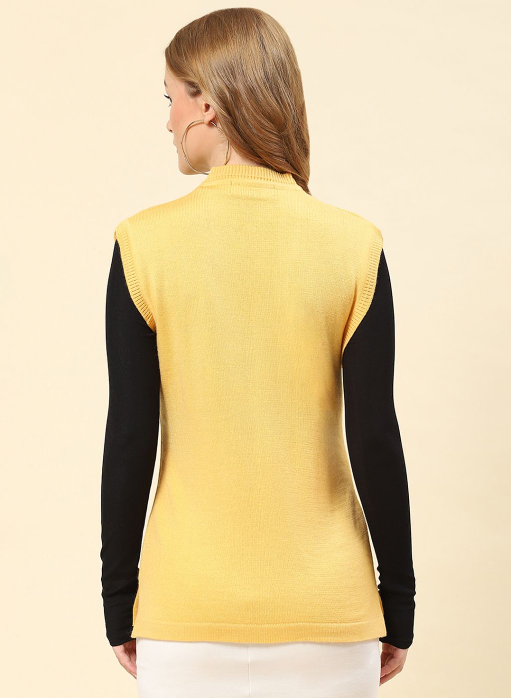 Women Yellow Solid Blend wool Cardigan