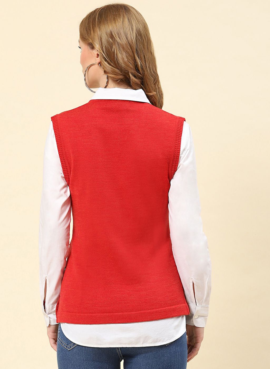 Women Red Solid Blend wool Cardigan