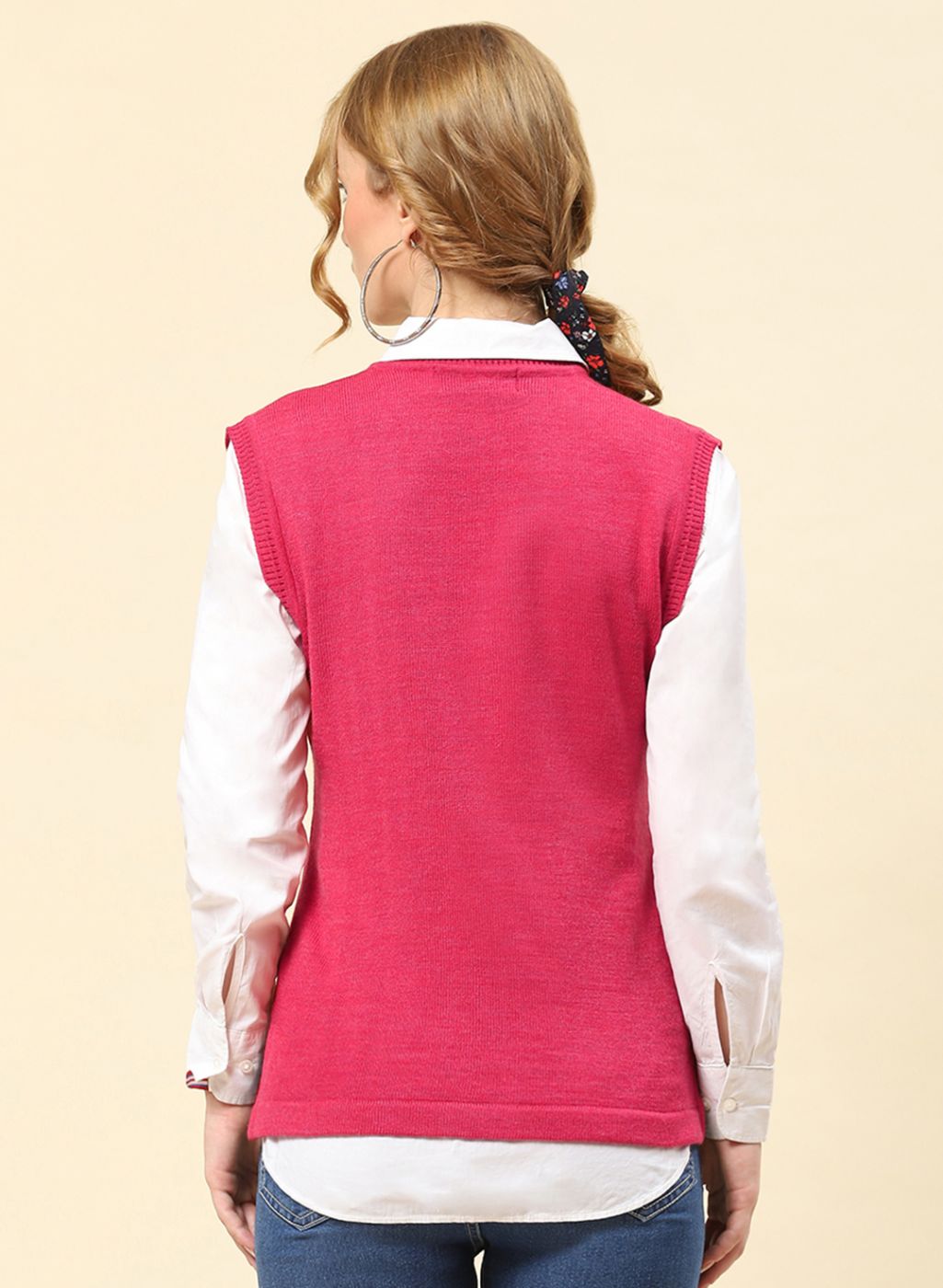 Women Light Red Solid Blend wool Cardigan