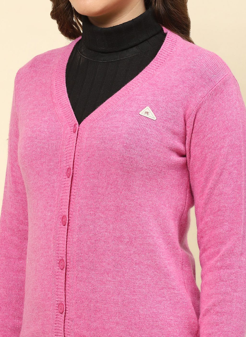 Women Pink Solid Lamb wool Cardigan