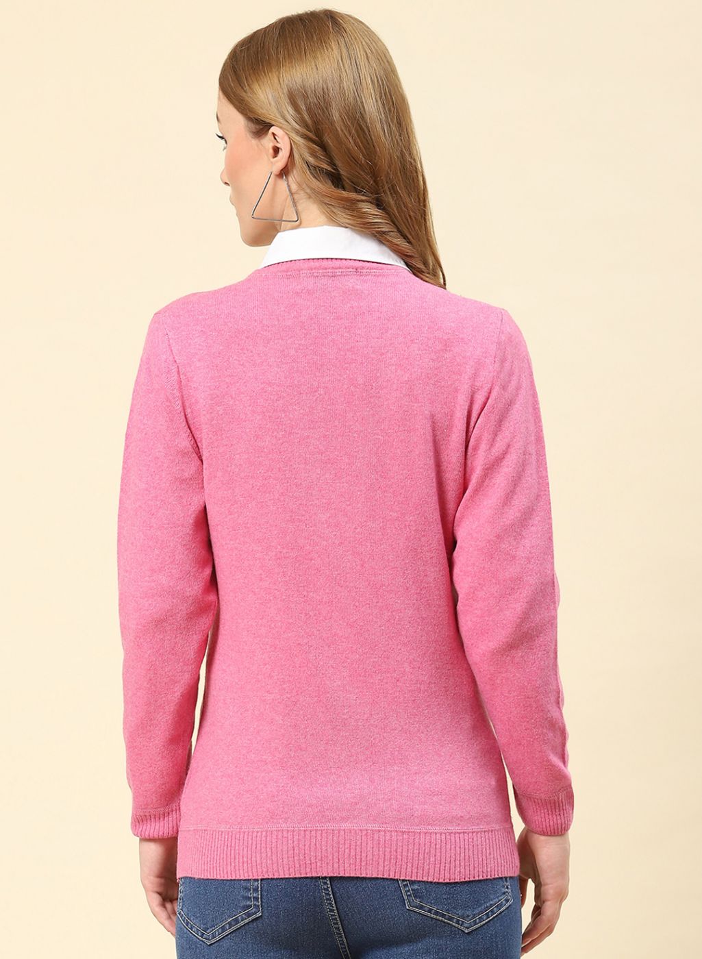 Women Pink Solid Lamb wool Cardigan