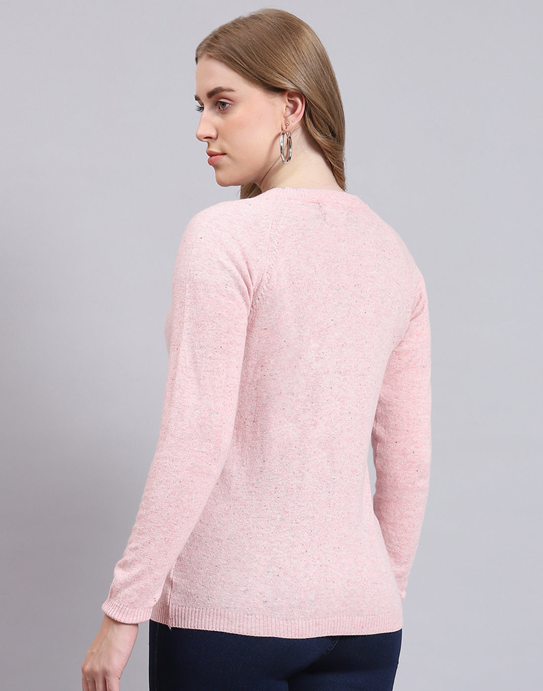 Women Pink Solid V Neck Full Sleeve Cardigan