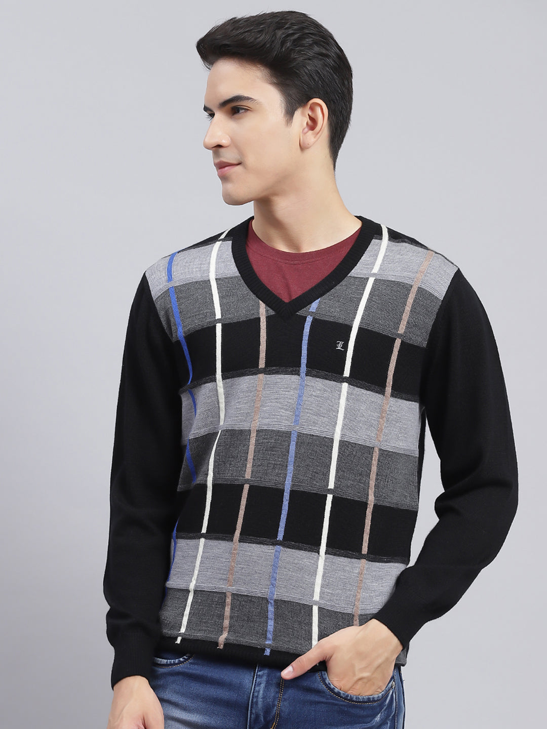 Men Black Printed Pure wool Pullover