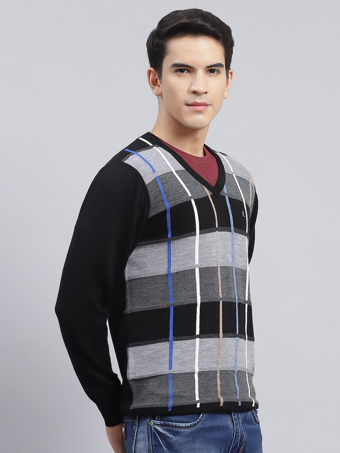 Men Black Printed Pure wool Pullover