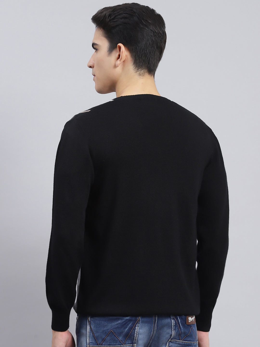 Men Black Printed Pure wool Pullover