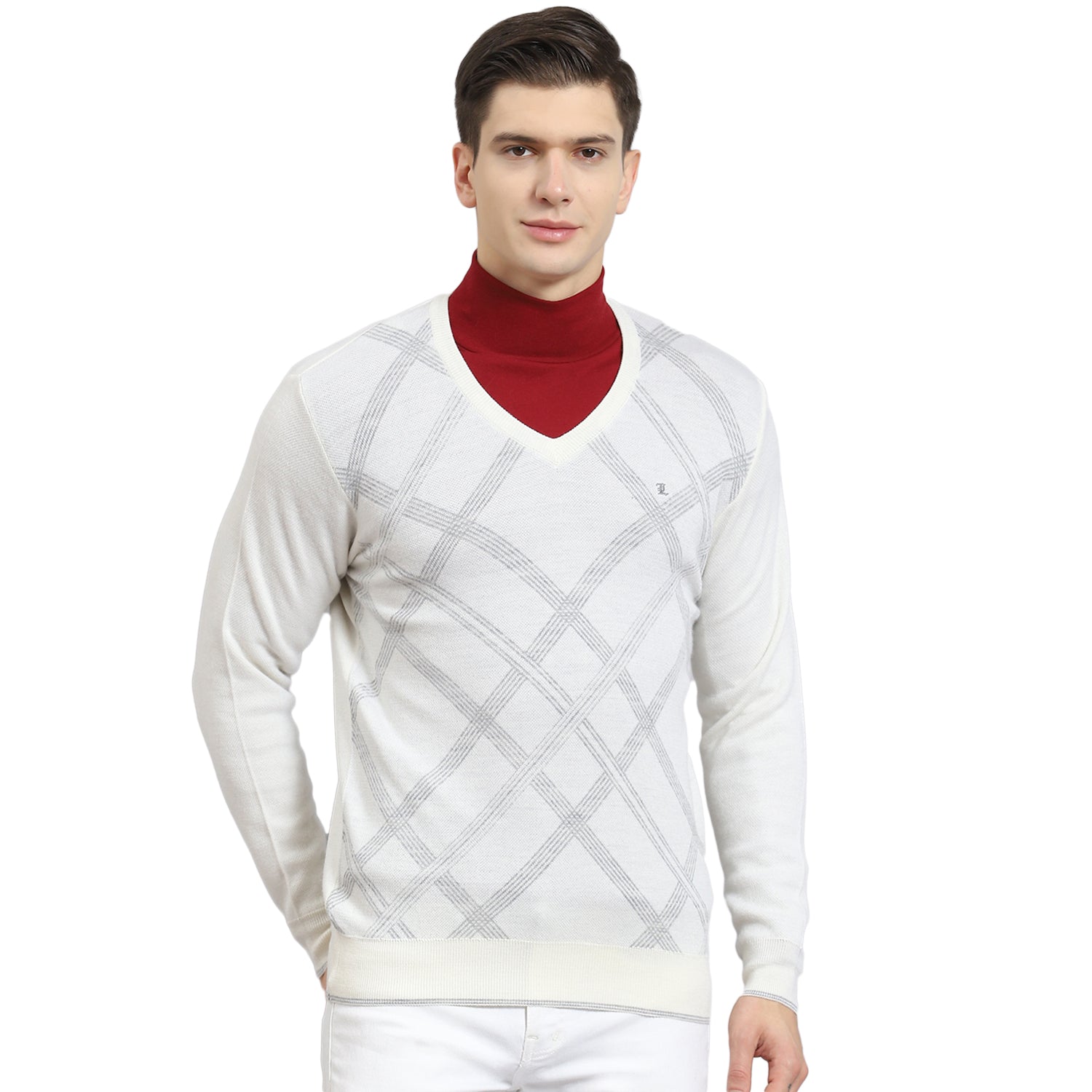 Off-White Woolen Monte Carlo Men's Round Neck Half Sleeve Pure