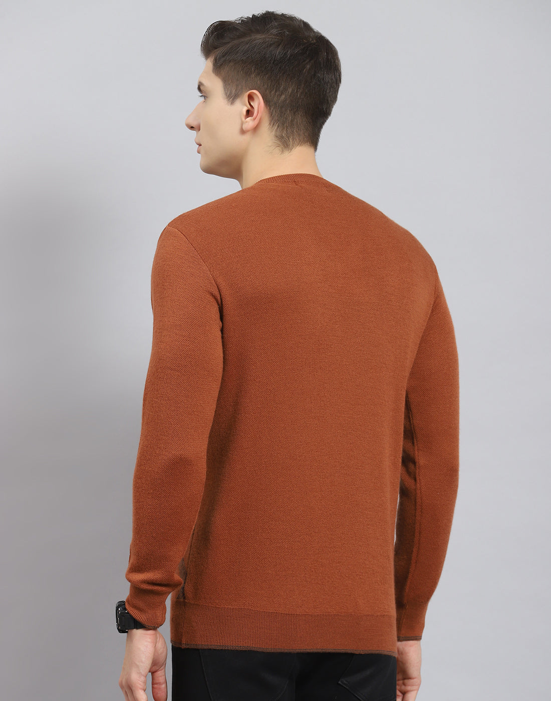 Men Rust Printed V Neck Full Sleeve Sweater