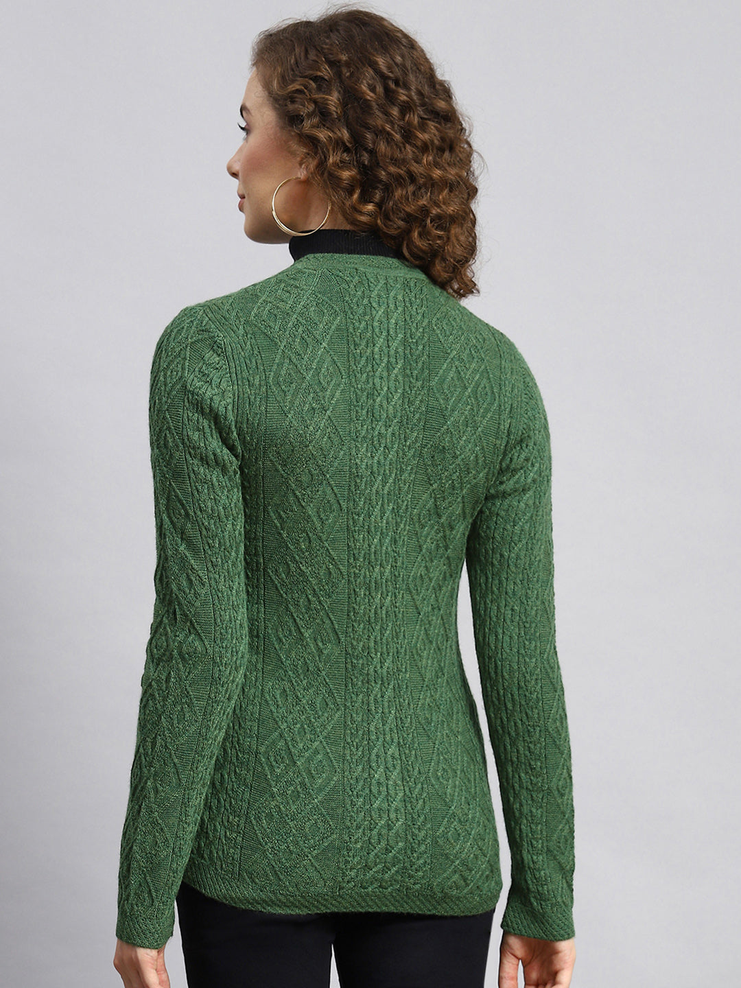 Women Green Self Cardigan