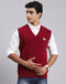 Men Maroon Solid V Neck Sleeveless Sweaters/Pullovers