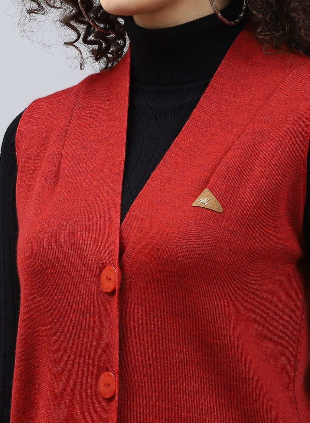 Women Maroon Solid Pure wool Cardigan