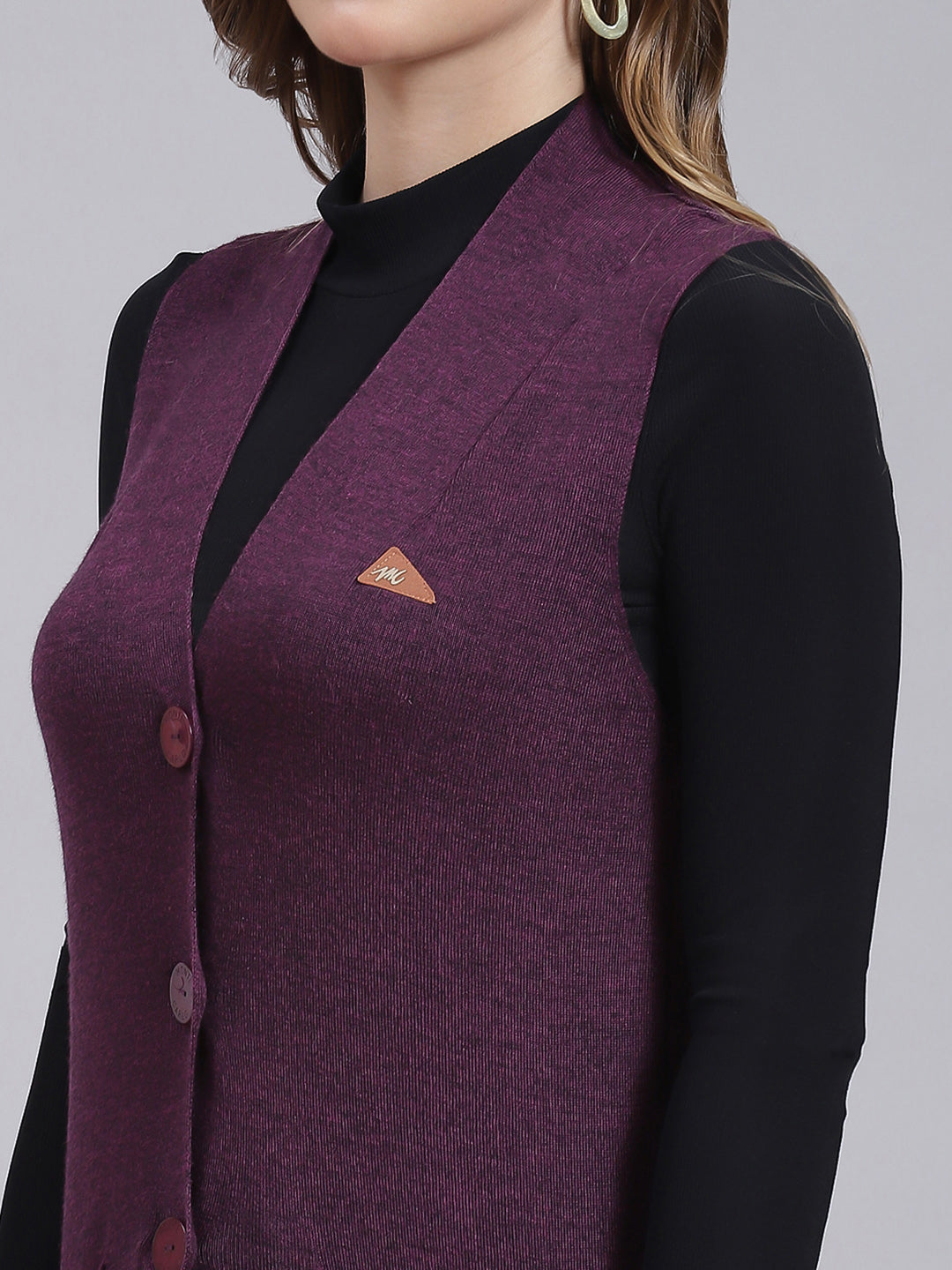 Women Purple Solid Pure wool Cardigan