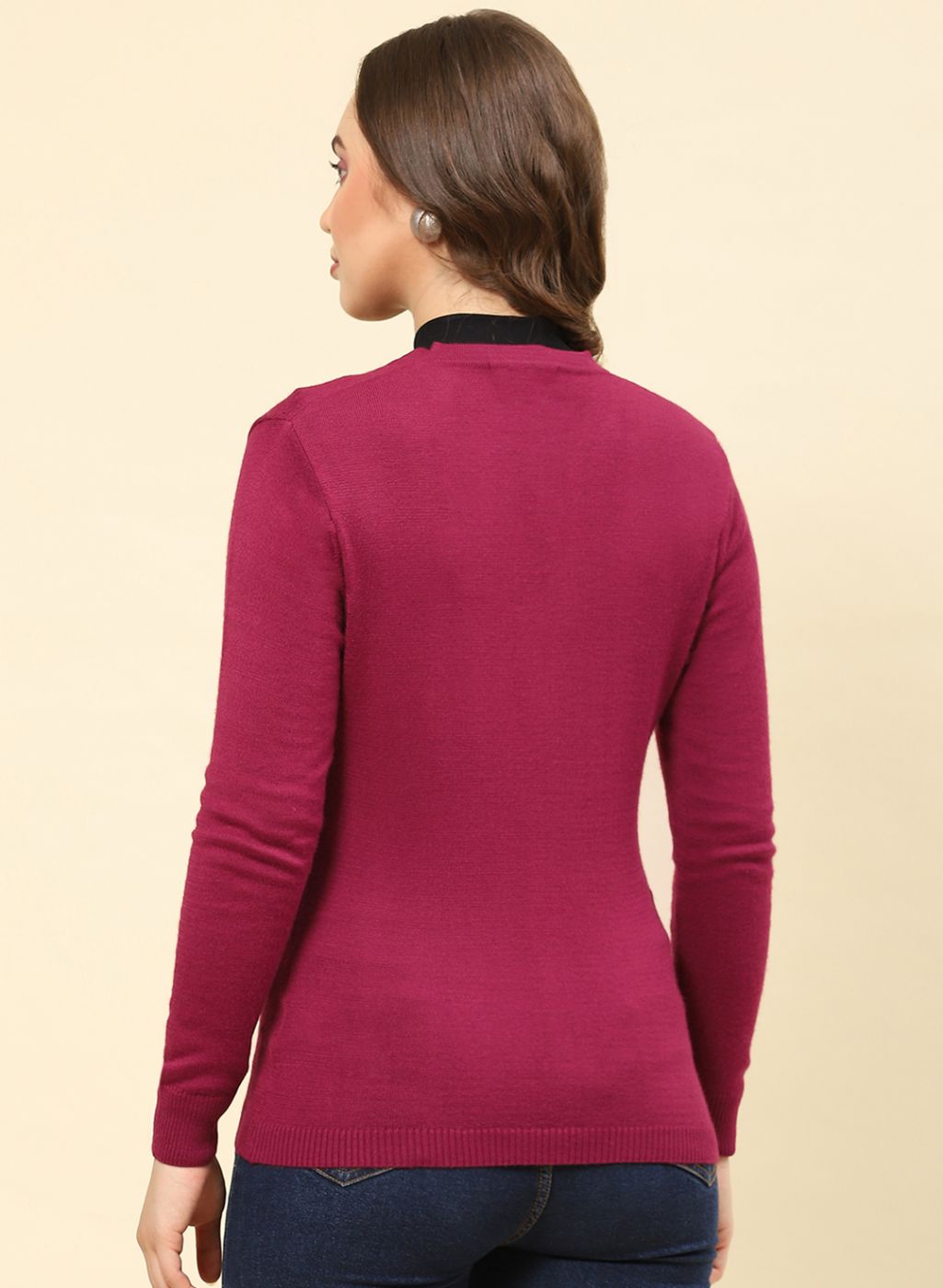 Women Maroon Solid Modal Nylone Cardigan