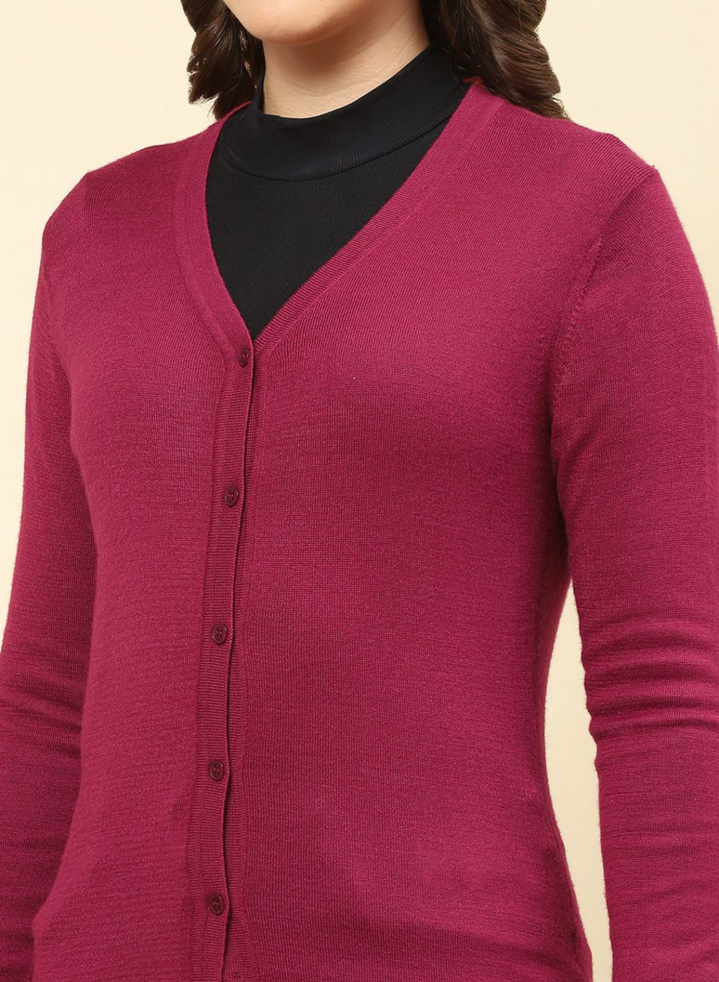 Women Maroon Solid Modal Nylone Cardigan