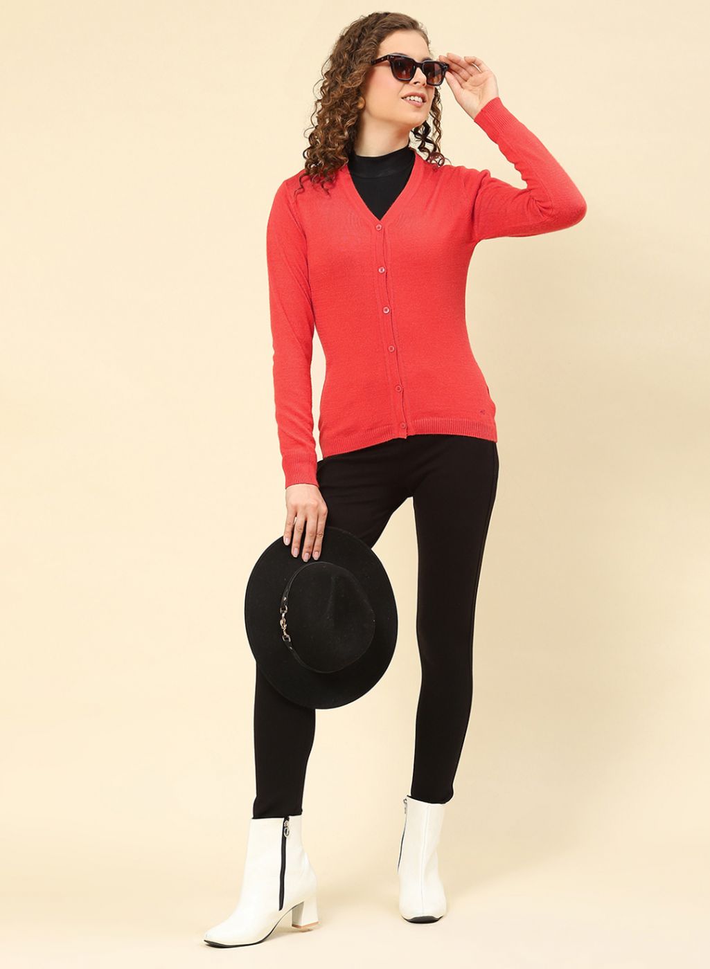 Women Orange Solid Modal Nylone Cardigan