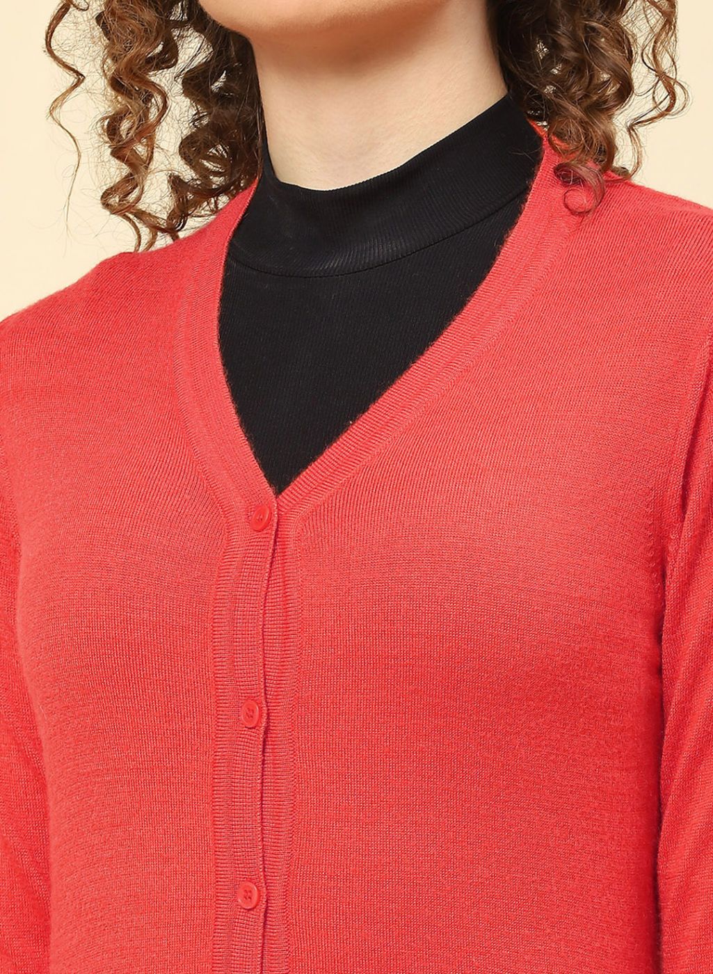 Women Orange Solid Modal Nylone Cardigan