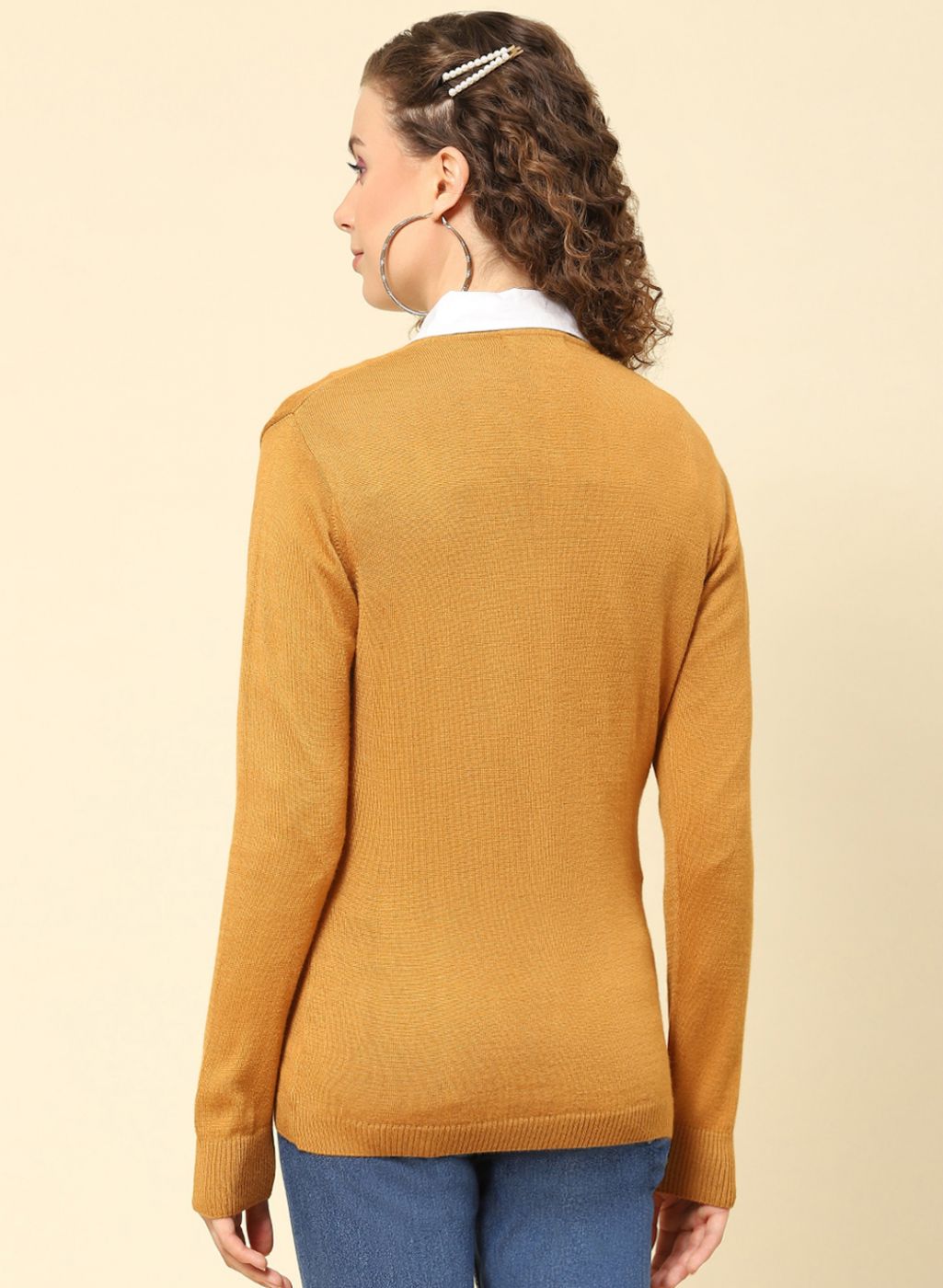 Women Mustard Solid Modal Nylone Cardigan