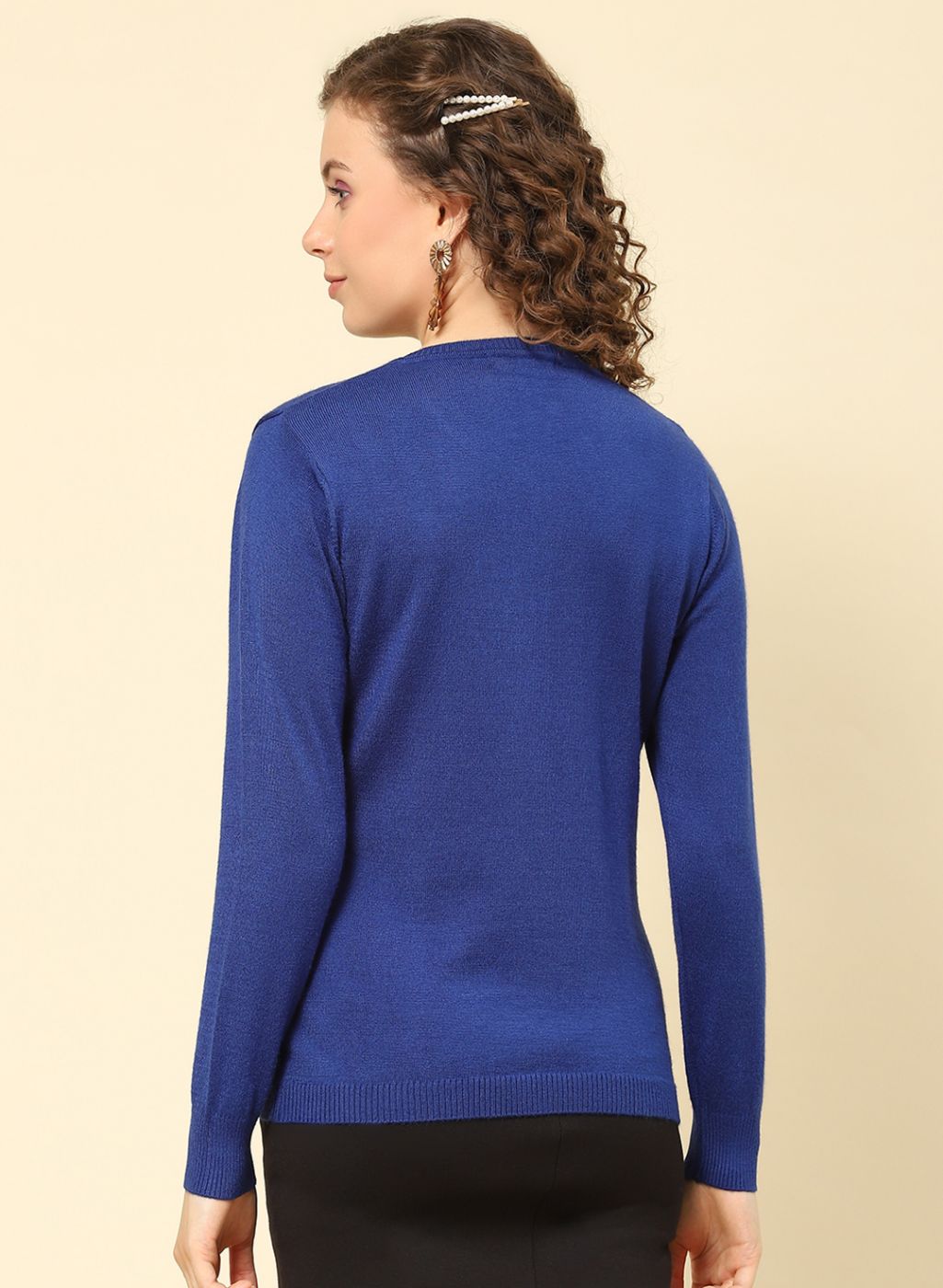 Women Royal Blue Solid Modal Nylone Cardigan