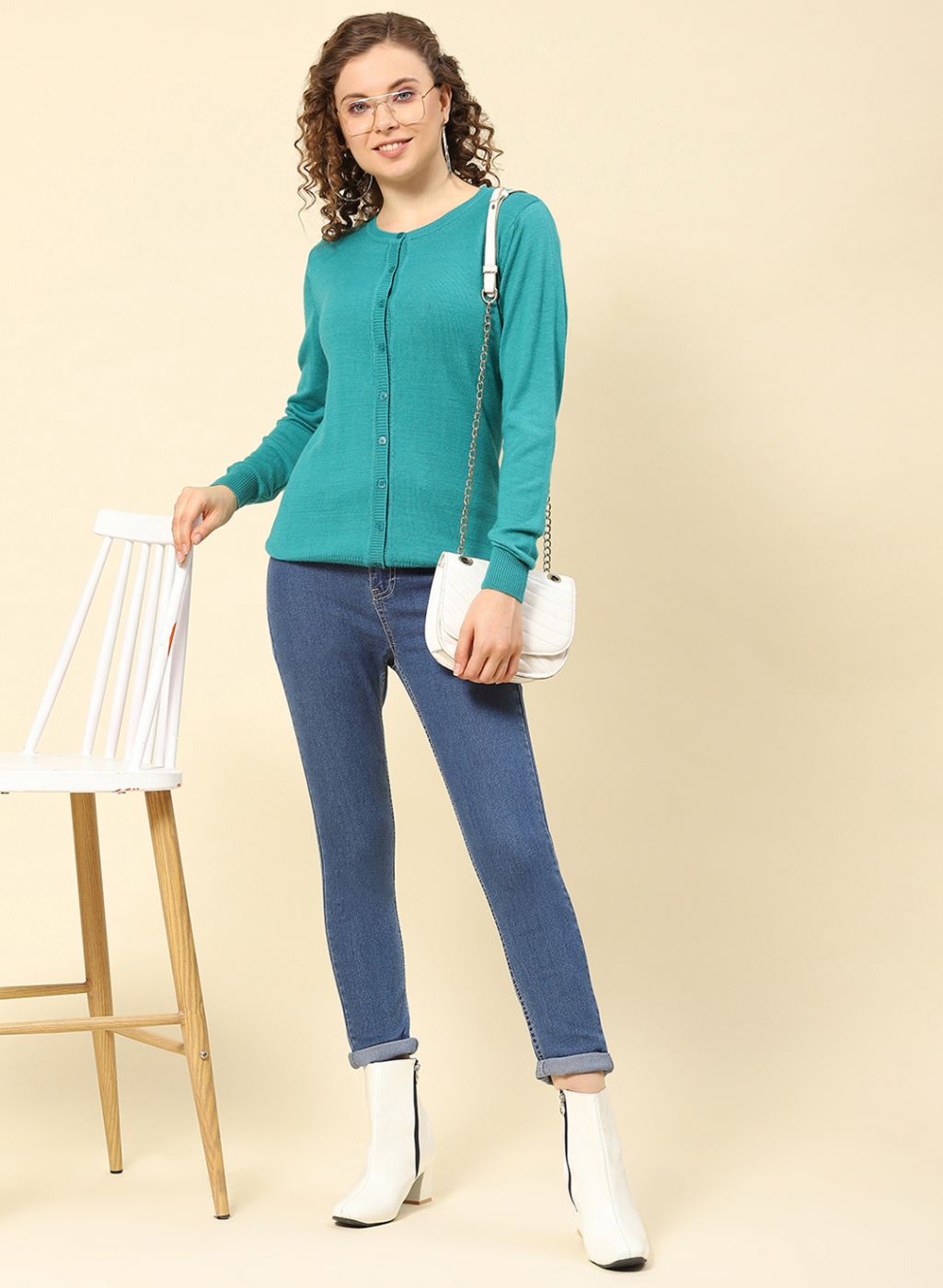 Women Green Solid Modal Nylone Cardigan