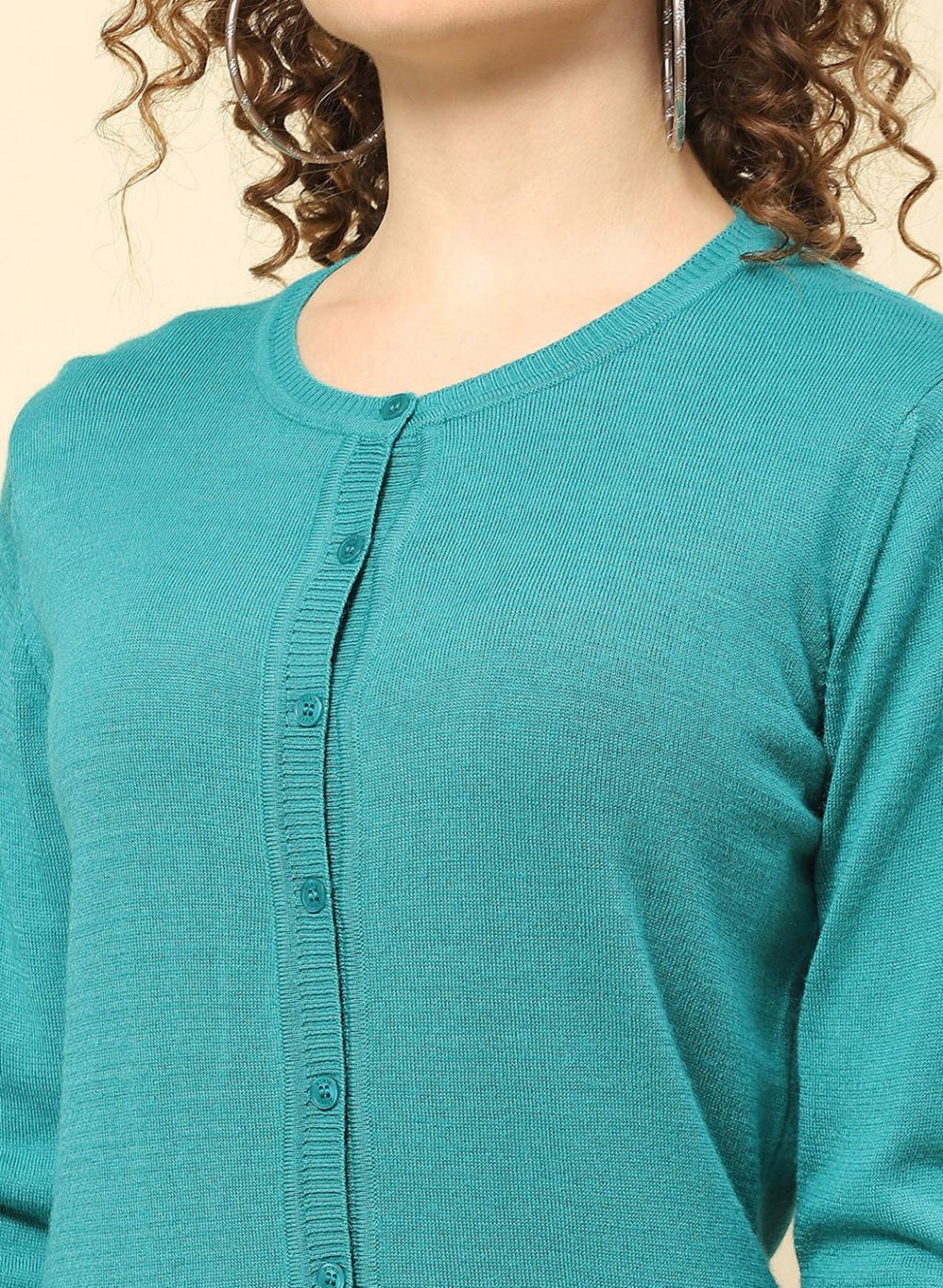 Women Green Solid Modal Nylone Cardigan