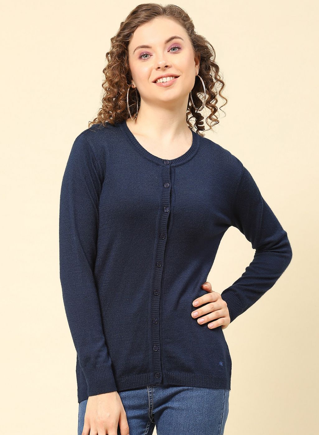 Women Blue Solid Modal Nylone Cardigan