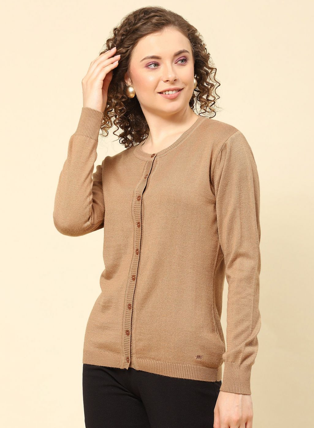 Women Brown Solid Modal Nylone Cardigan