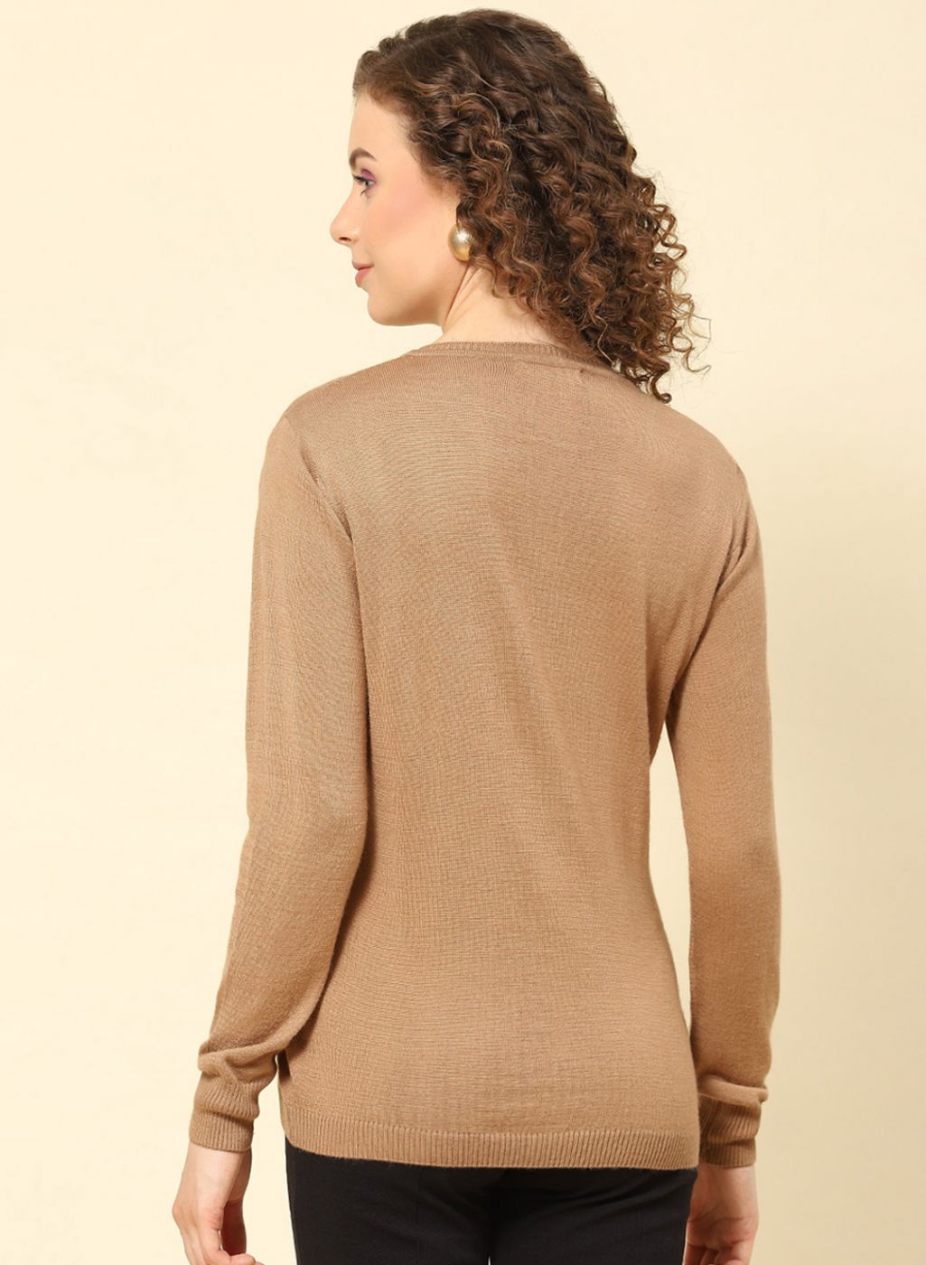 Women Brown Solid Modal Nylone Cardigan