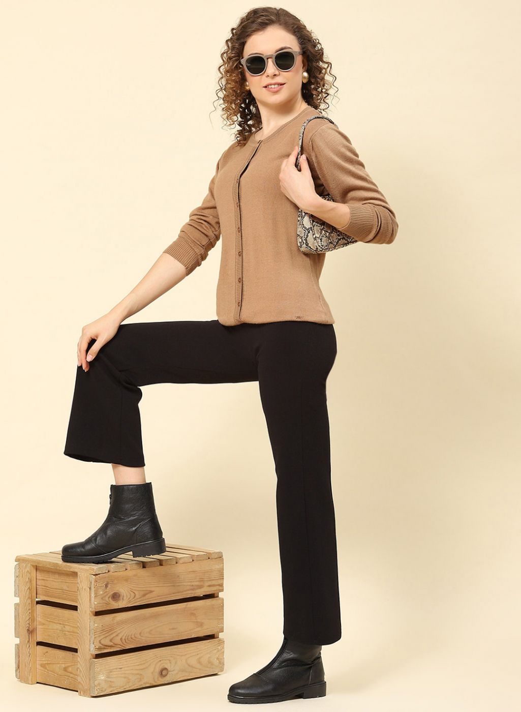 Women Brown Solid Modal Nylone Cardigan