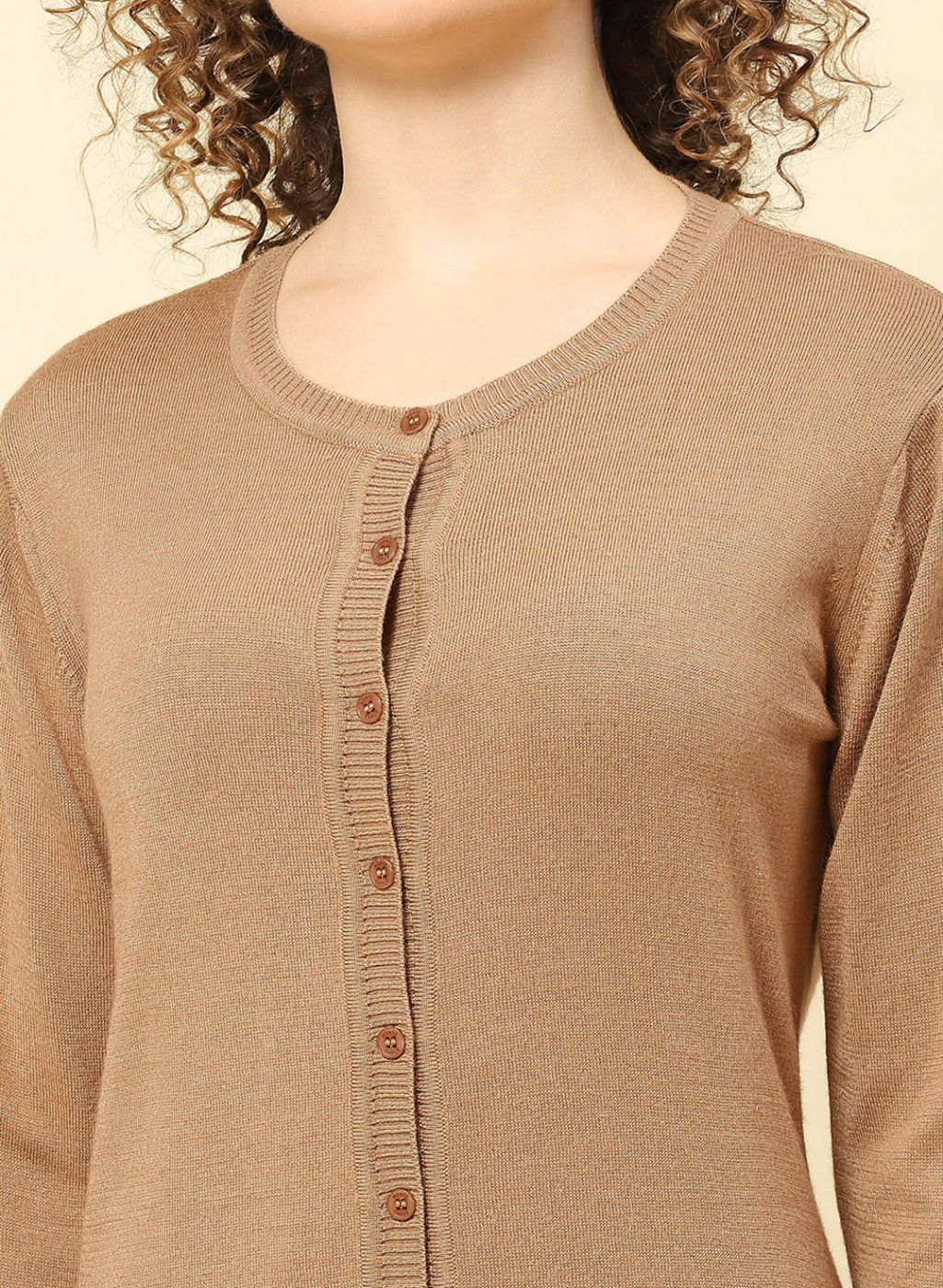 Women Brown Solid Modal Nylone Cardigan