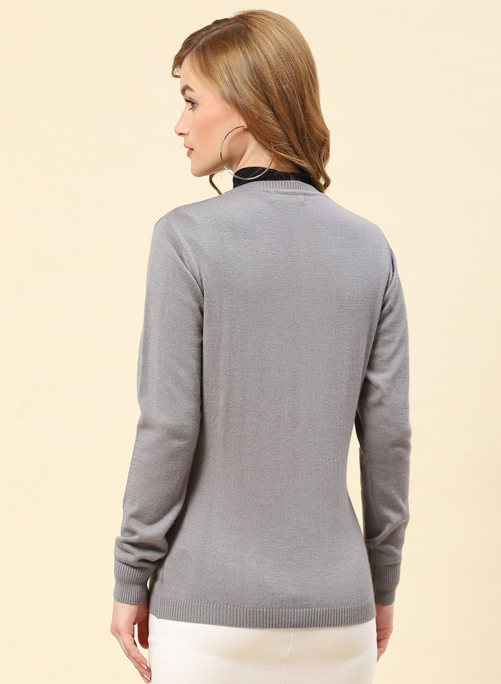 Women Grey Solid Modal Nylone Cardigan