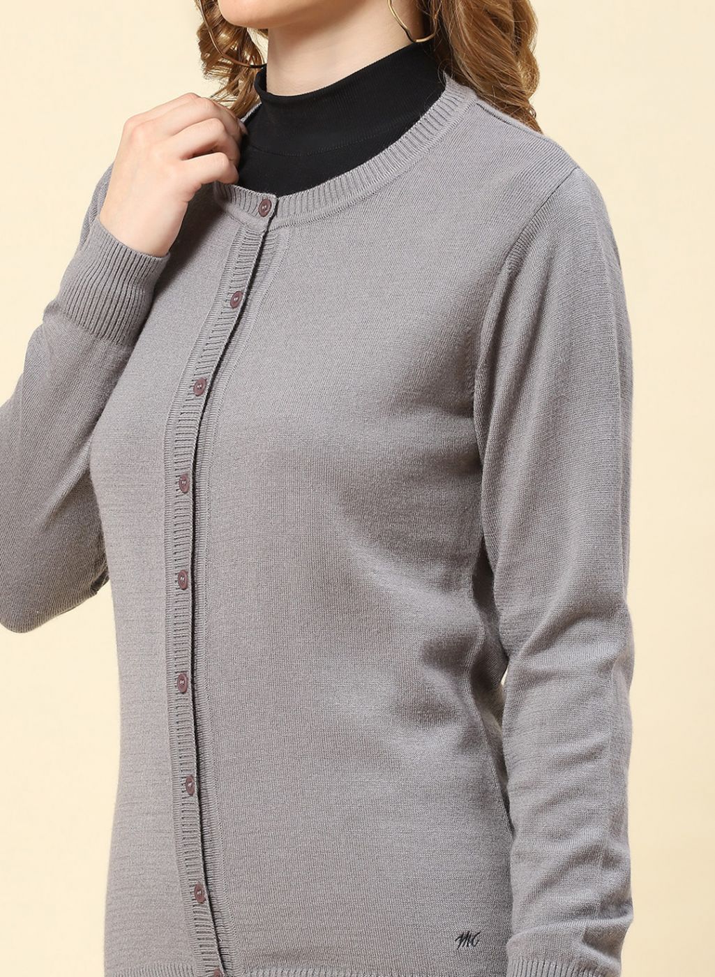 Women Grey Solid Modal Nylone Cardigan