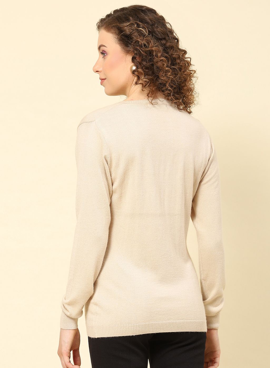 Women Beige Solid Modal Nylone Cardigan