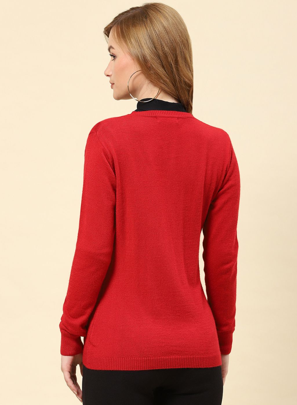 Women Red Solid Modal Nylone Cardigan