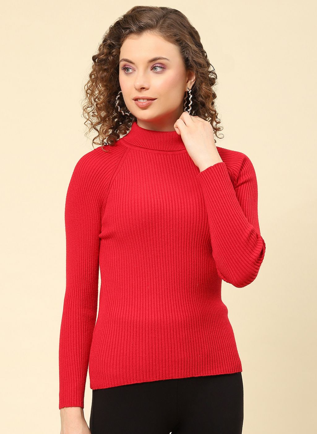 Women Red Solid Blend wool Sceavy