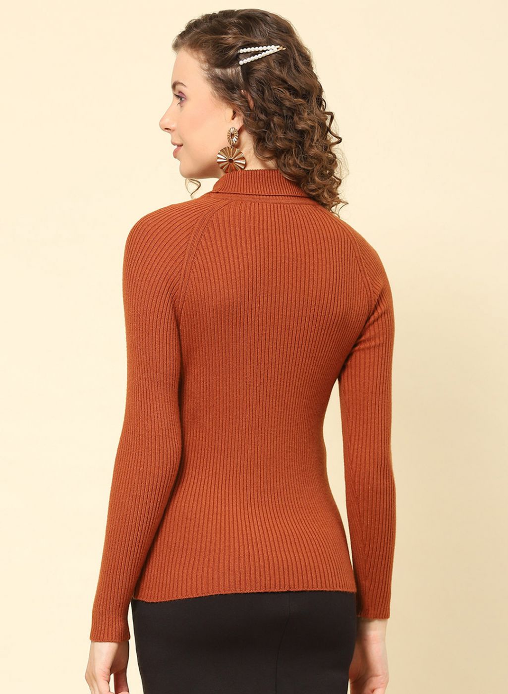 Women Rust Orange Solid Blend wool Sceavy