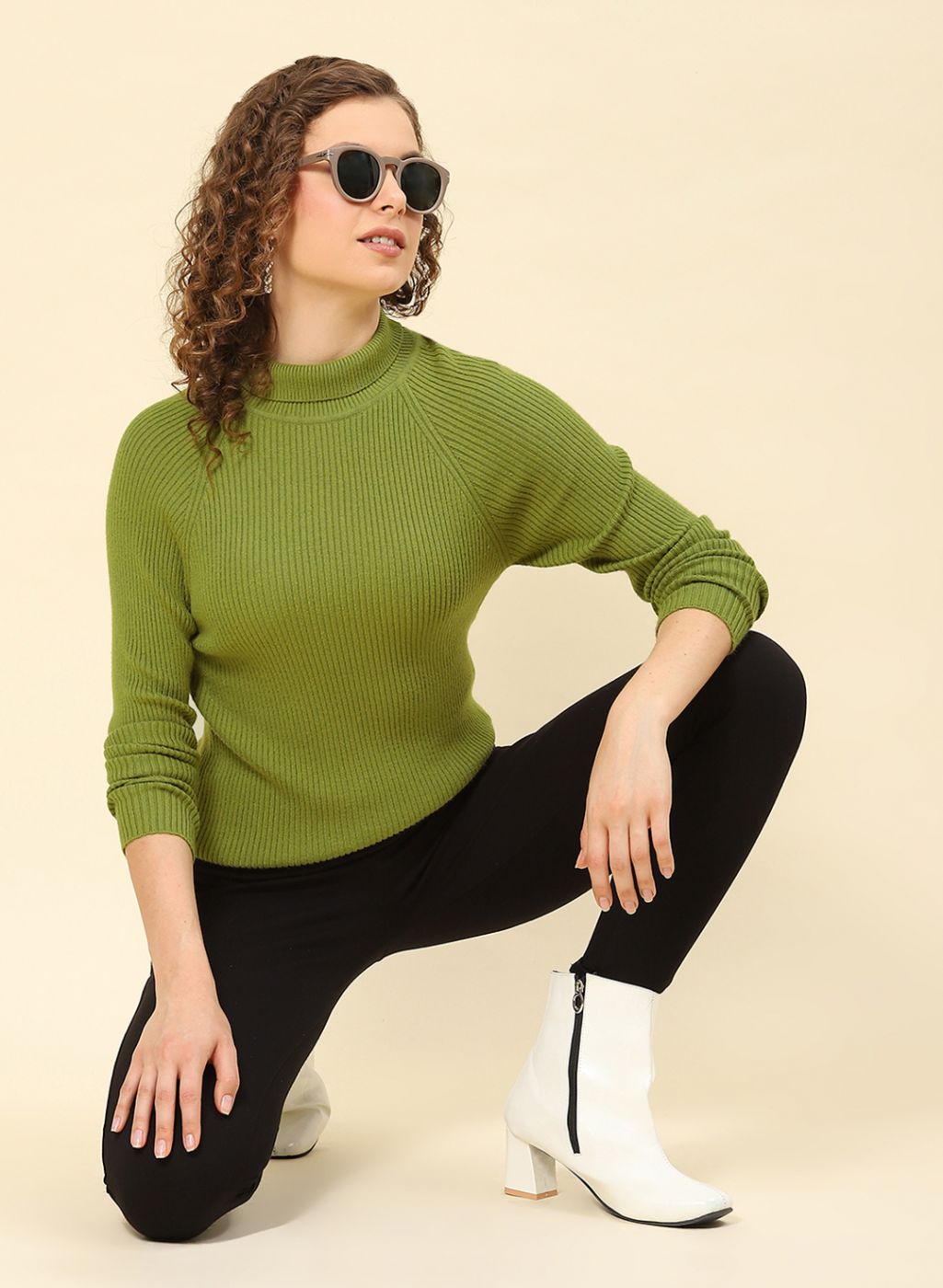 Women Green Solid Blend wool Sceavy